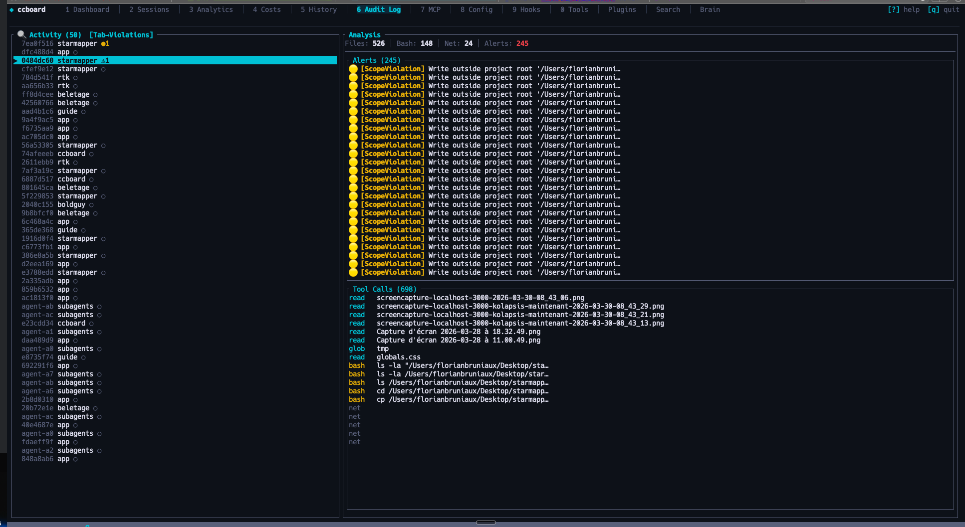 TUI Audit Log - Security violations feed